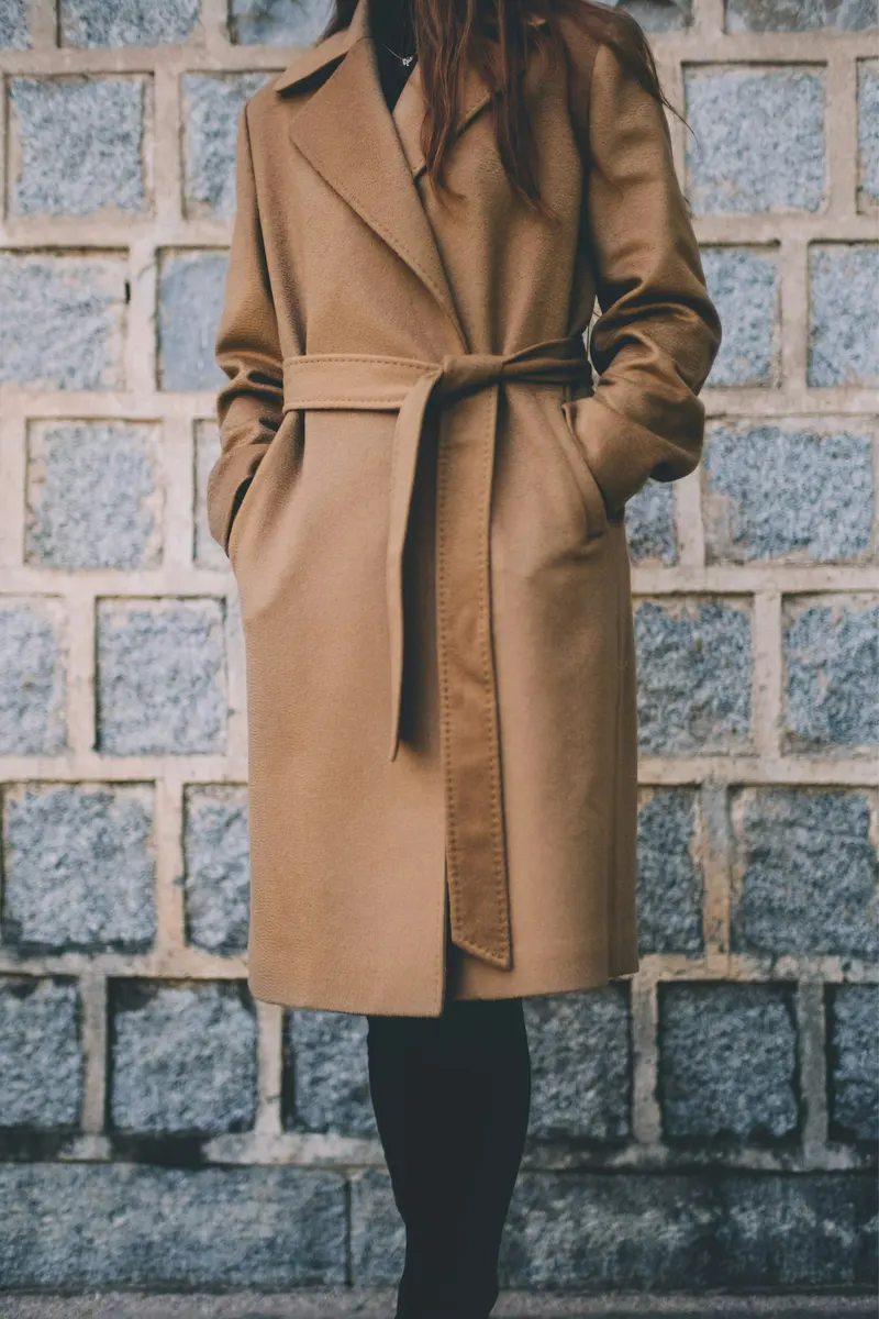 A camel coat, close up